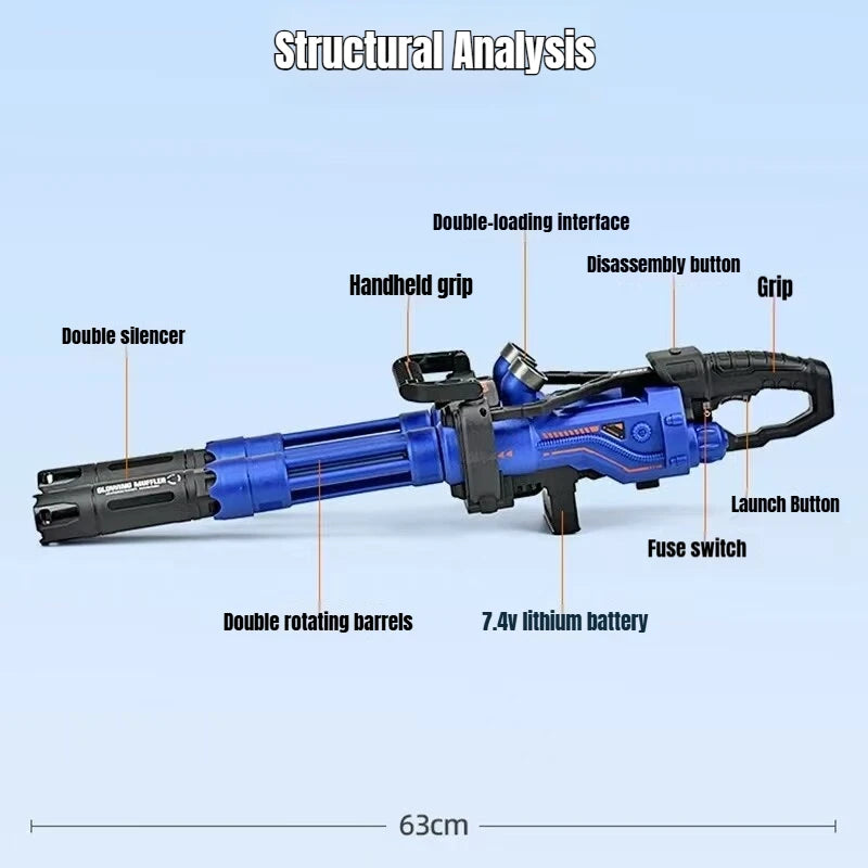 Jianfeng Gatling Soft Dart Blaster - Double Barrel Electric Rotary Launcher for Outdoor Shooting Games