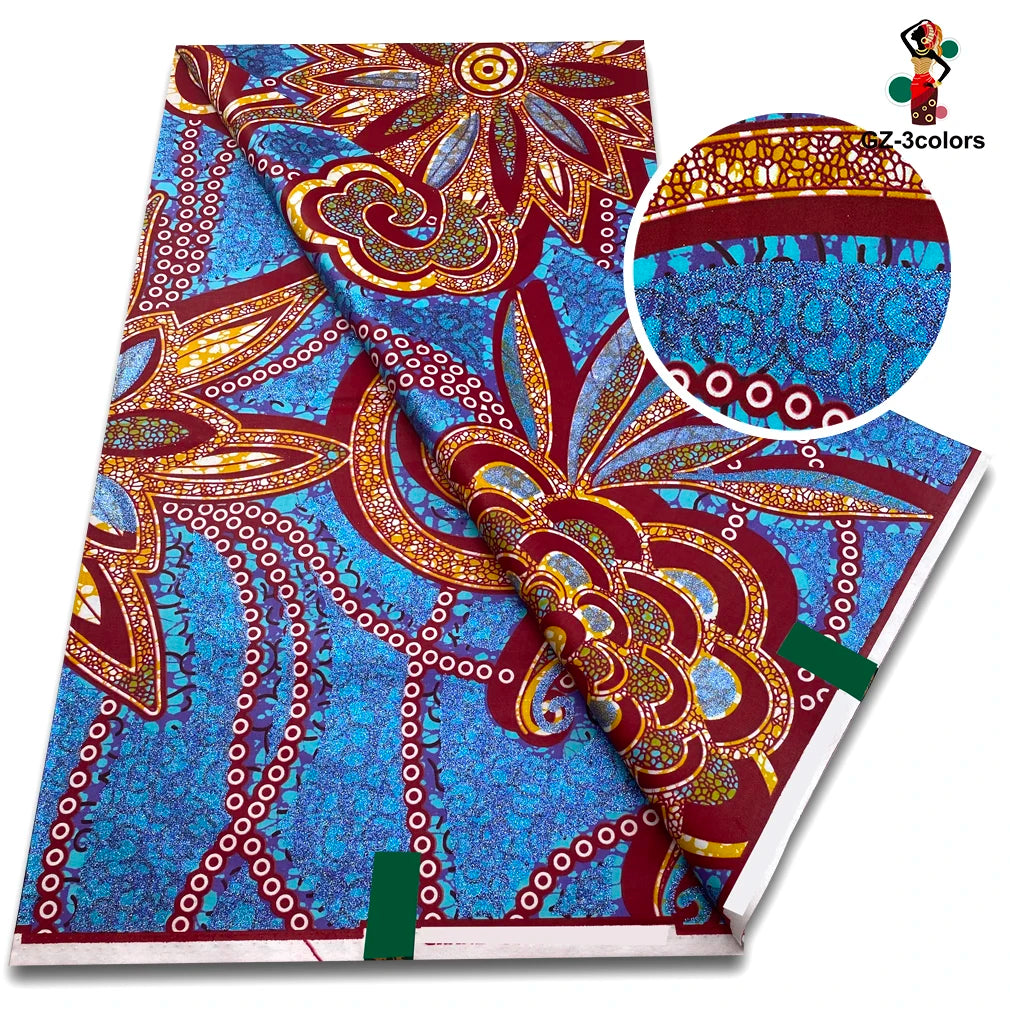 African Gold Print Wax Fabric - 100% Cotton Soft Nigerian Ankara Batik Pagne Material