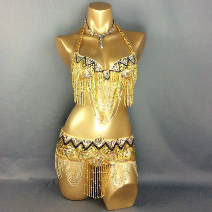 Sexy Belly Dance Costume Set for Women – 2-Piece Bra & Belt Outfit for Sizes 34D/DD,36D/DD,38/D/DDD,40B/C/D,42D/DD