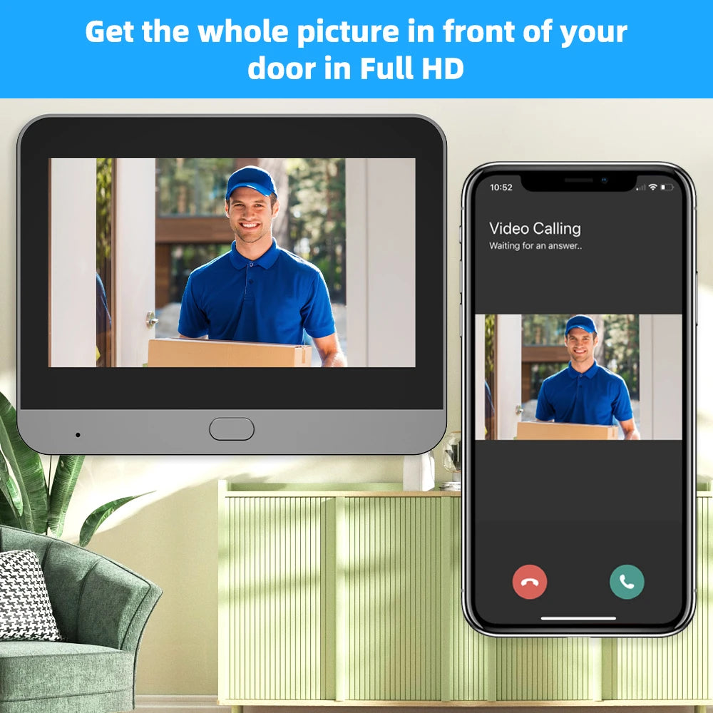 3MP Smart Life Tuya WiFi Doorbell – 1080P Eye Peephole Camera, 5000mAh Battery, PIR Motion Detector, IR, Alexa & Google Compatible