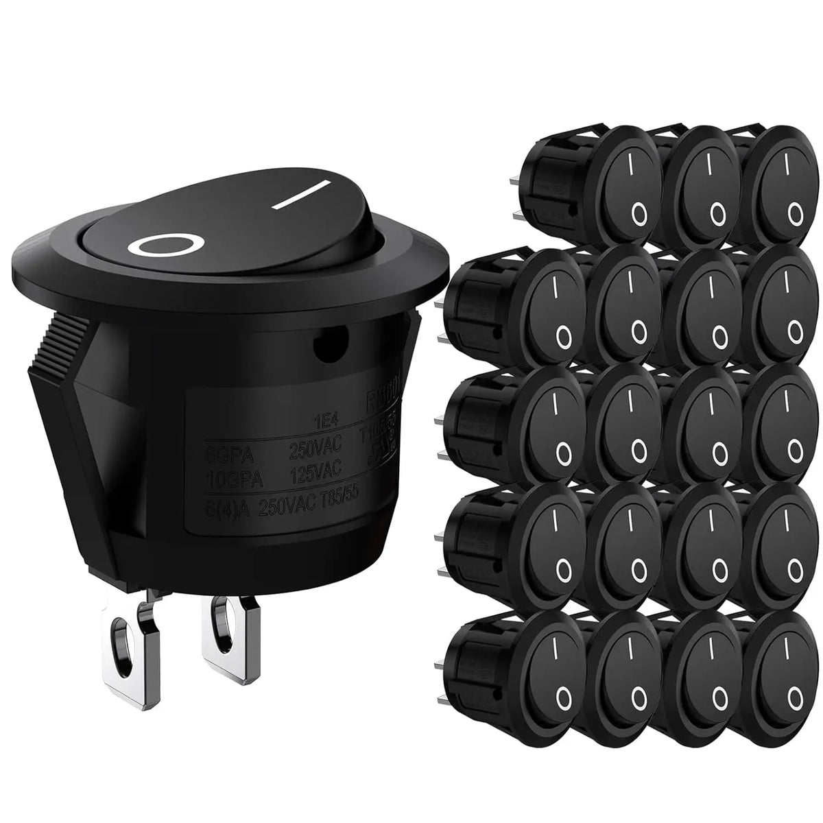 Mini Round Rocker Switches - 2-Pin On/Off 3A 250V 6A 125V Switches for RV, Car, Truck and Boat, 10/20PCS