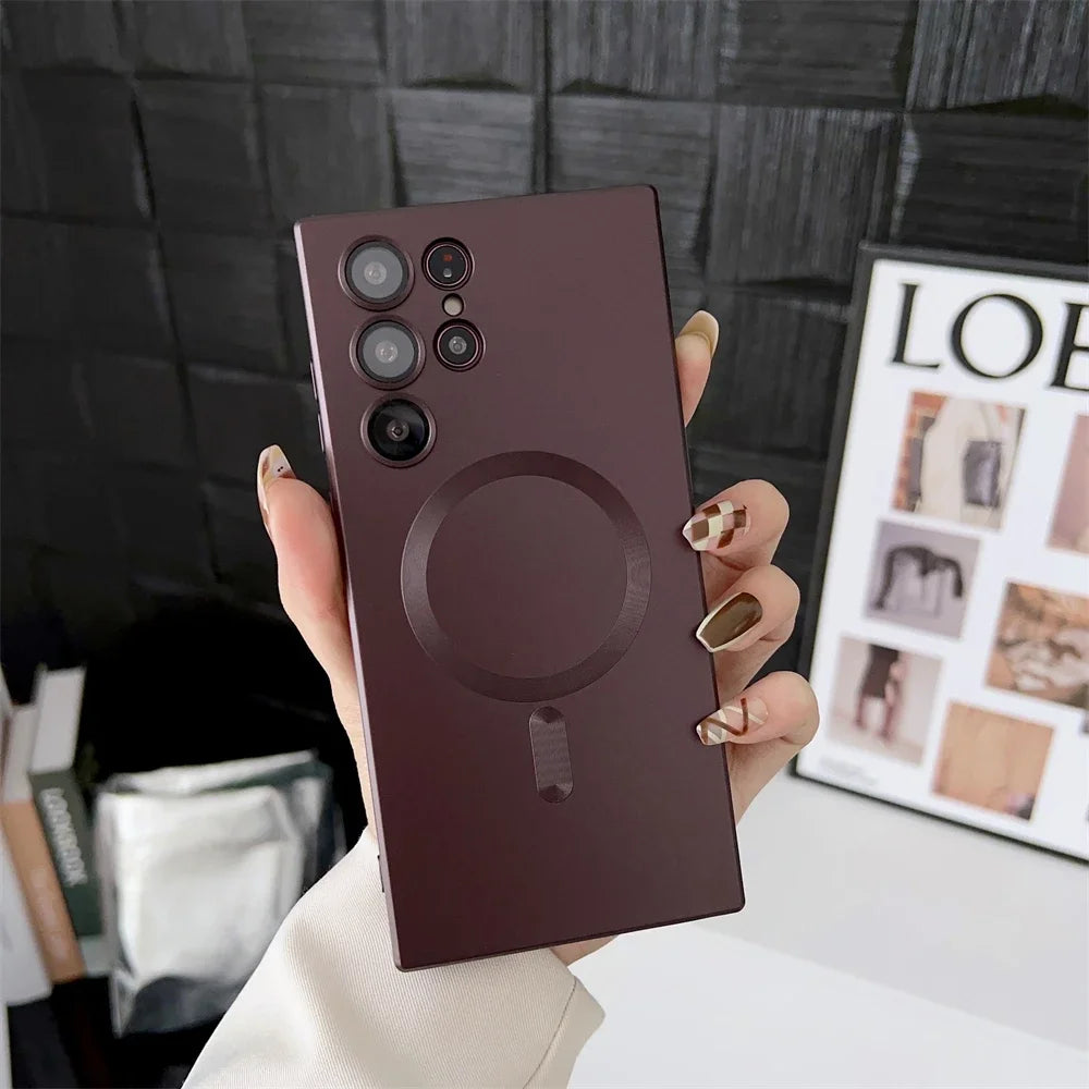 Luxury Matte Magnetic Case for Samsung S25/S24/S23/S22 Ultra & S21/S20 Plus – Magsafe Compatible Note 20 Ultra Phone Cover