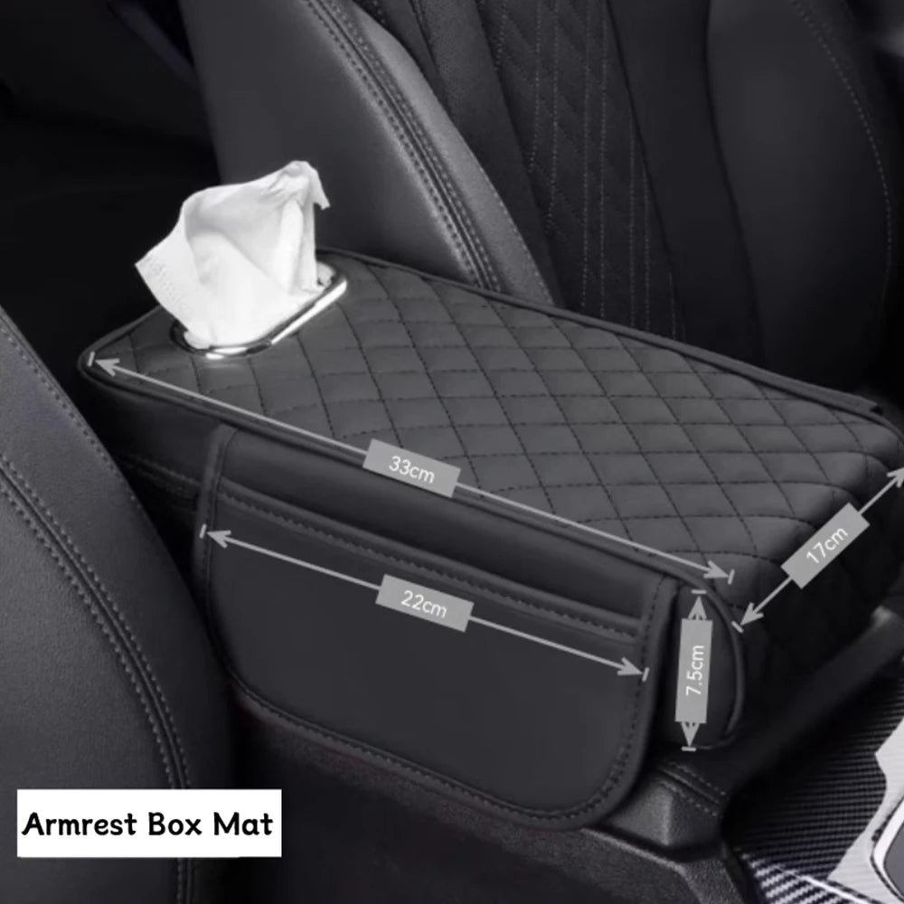 Car Center Console Protector Mat – Thick Memory Foam Armrest Cushion with Tissue Storage Pocket