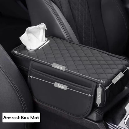 Car Center Console Protector Mat – Thick Memory Foam Armrest Cushion with Tissue Storage Pocket