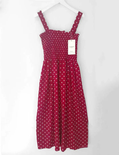 Women’s Summer Polka Dot Dress – Elegant Sleeveless Chiffon Long Dress with Square Neck, Casual & Discount Vestidos