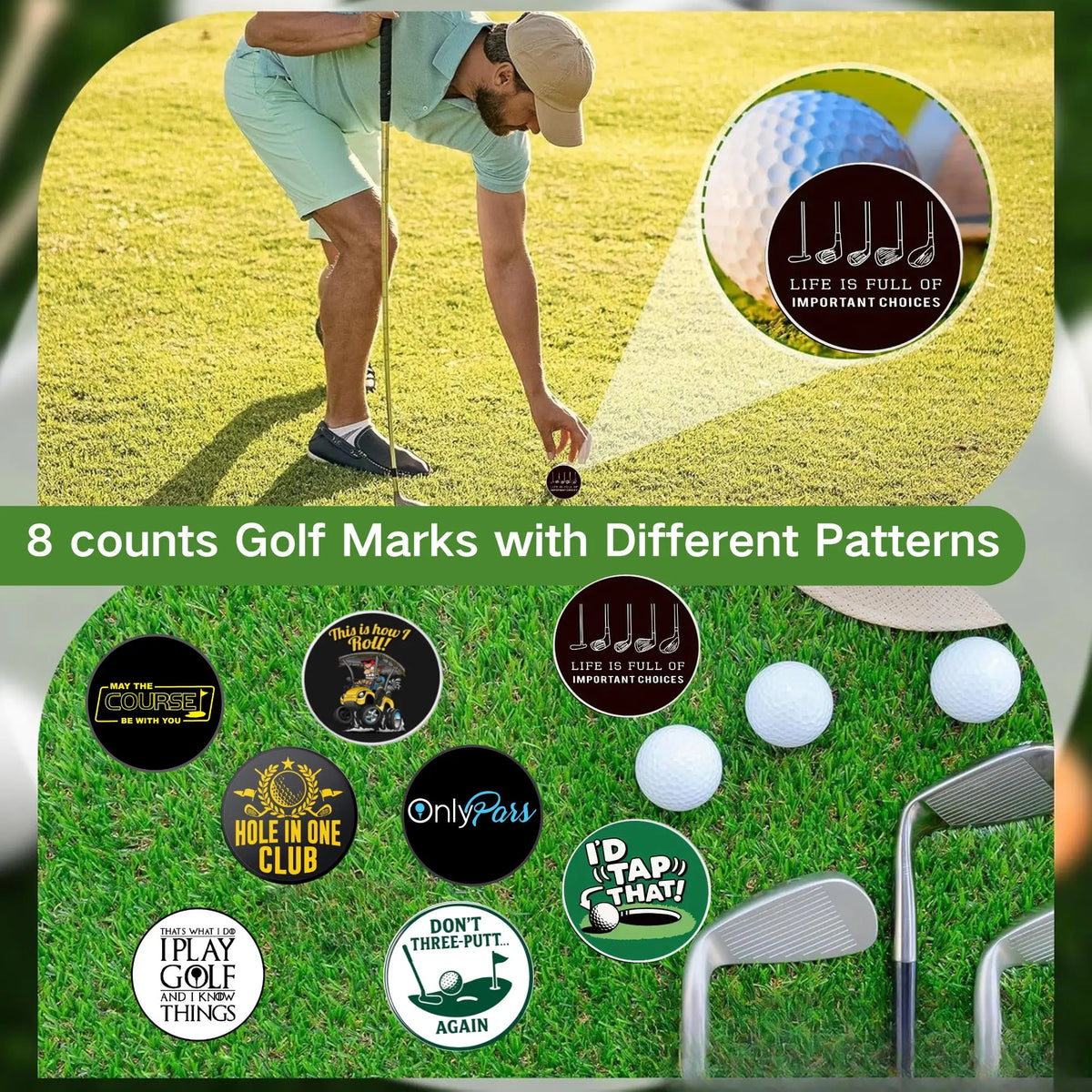 8-Piece Funny Golf Ball Marker Set - Golf Accessories and Gifts for Men, Dads, Boyfriends, Husbands, Birthdays, Retirement, and Father’s Day