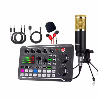 Professional Wireless Microphone Sound Card - Bluetooth Voice Changer Mixer with USB Condenser Mic for PC Live Streaming & Recording