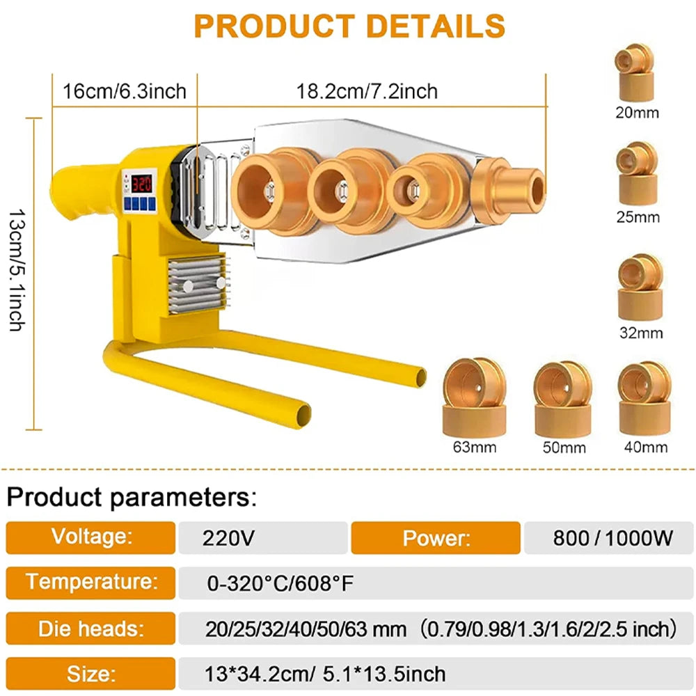 800/1000W Pipe Welding Machine – 220V PB/PP/PE/PPR Plastic Pipe Welding Tool for Home Plumbing