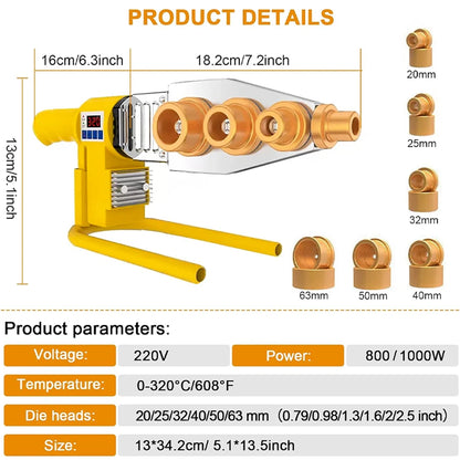 800/1000W Pipe Welding Machine – 220V PB/PP/PE/PPR Plastic Pipe Welding Tool for Home Plumbing