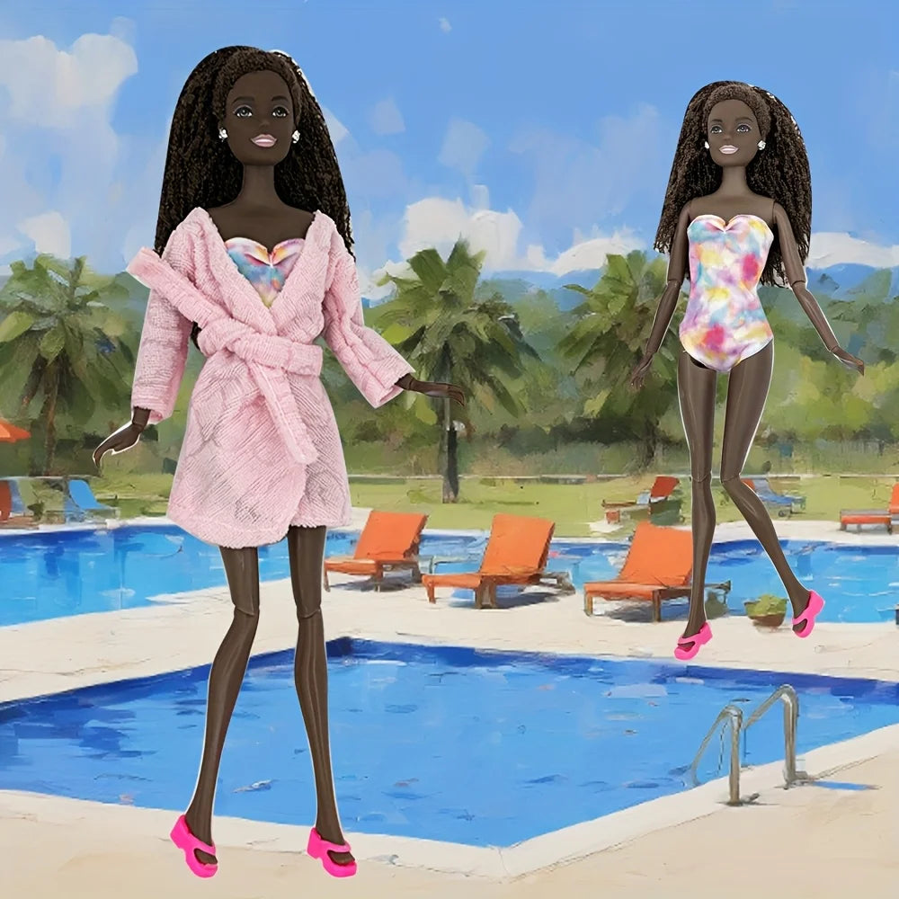 6pcs 11.5" Girl Doll Clothes Set – Swimsuits, Bathrobes, Slippers & Fashion Doll Accessories