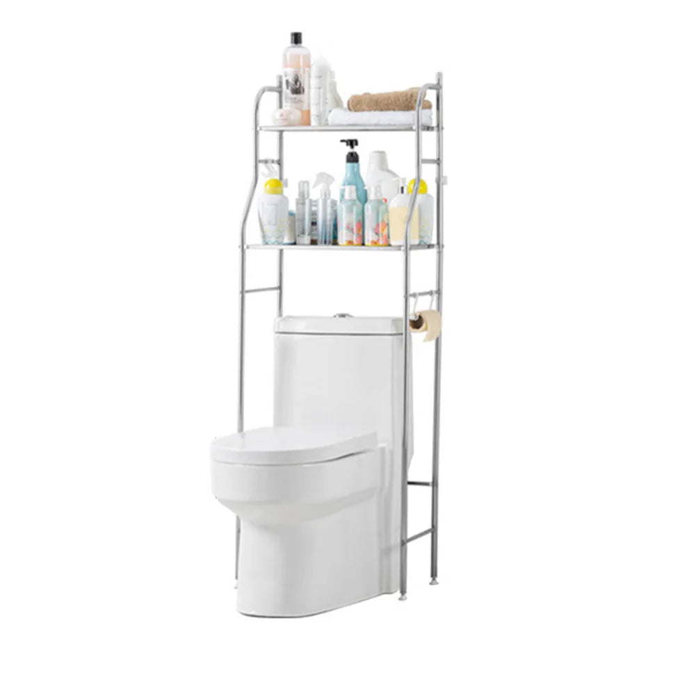 Metal Over-The-Toilet Storage Rack – Bathroom Organizer with Towel Hooks & Toilet Paper Holder