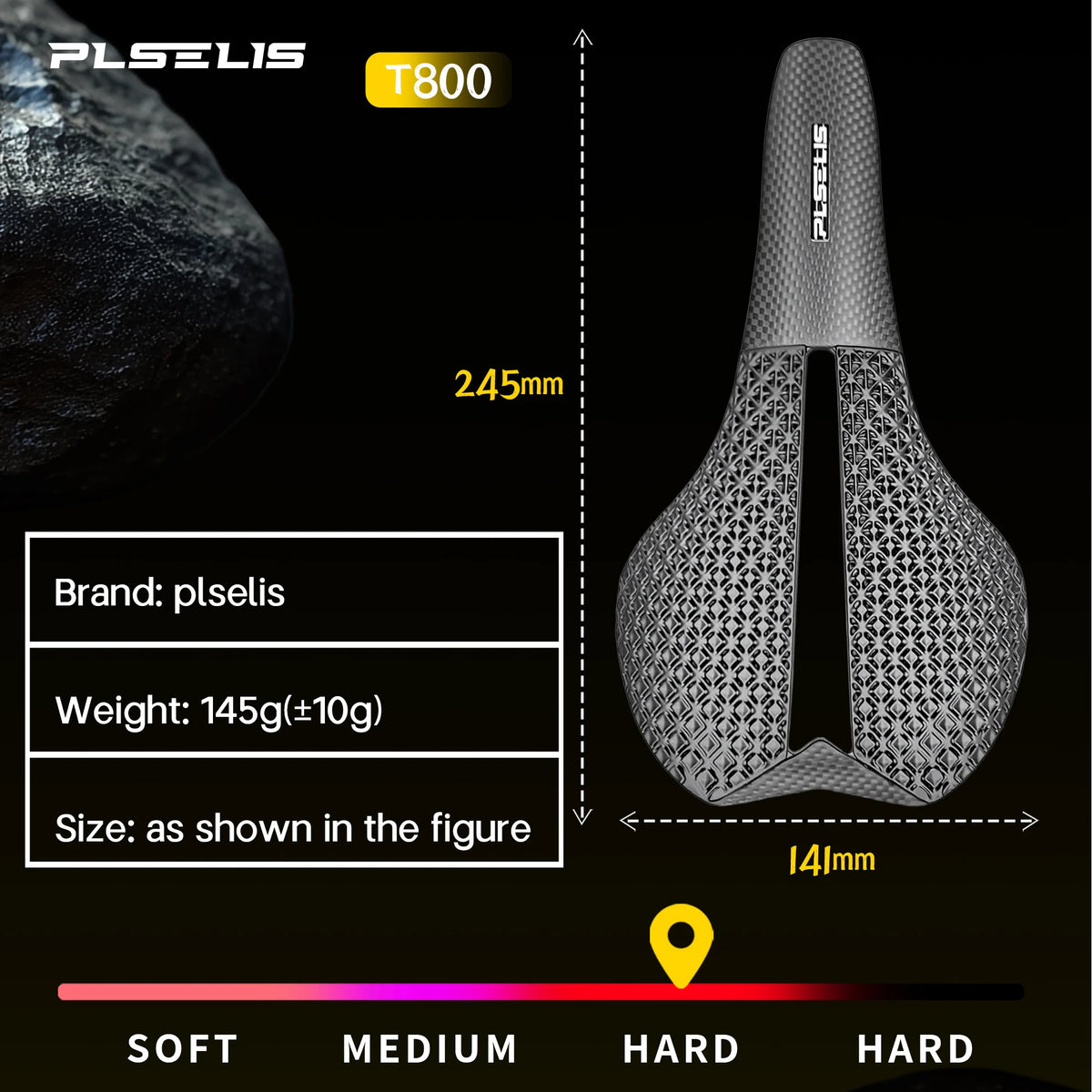 Plselis Carbon Fiber Road Bike Saddle - Lightweight 3D Printed Bicycle Seat 130g Riding Accessory