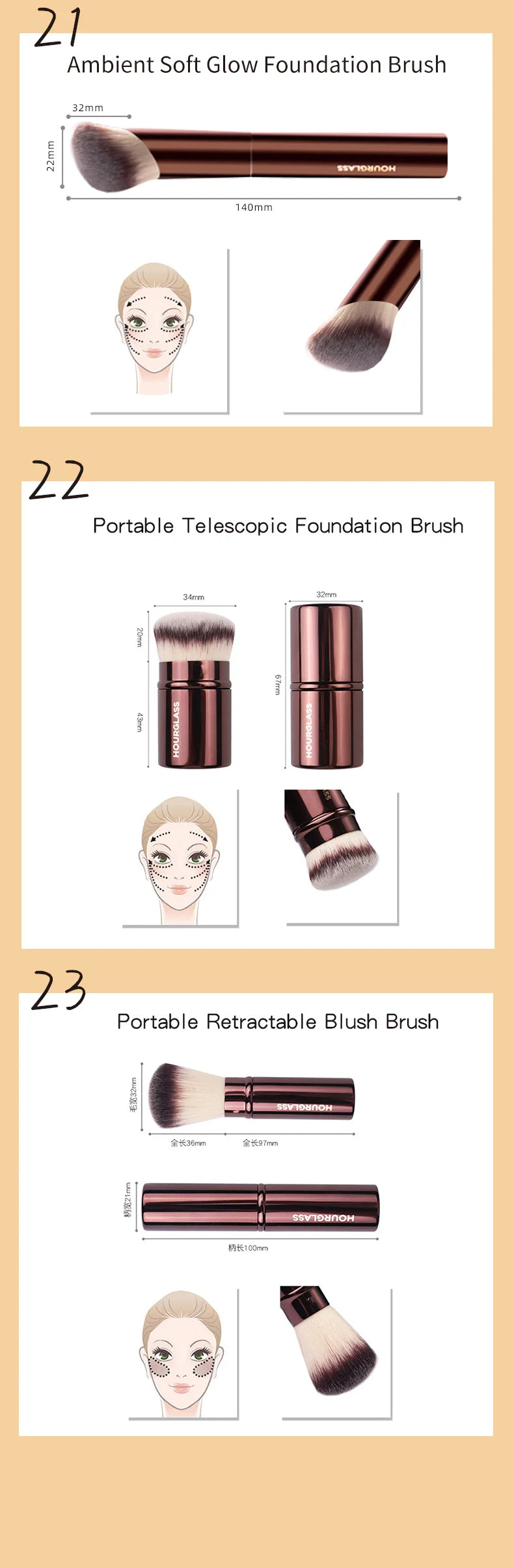 Hourglass Makeup Brushes Set – Powder, Foundation, Concealer, Blusher, Bronzer, Eyeshadow & Eyebrow Sculpting Brushes