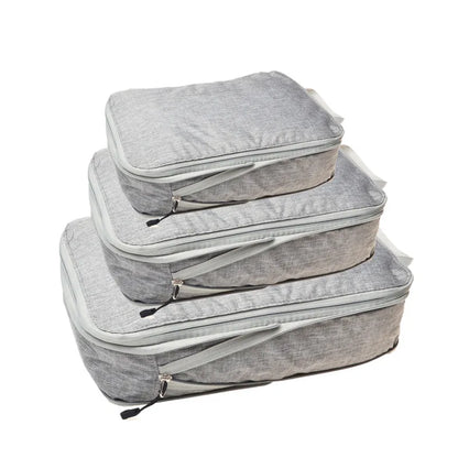 3-Piece Compressible Waterproof Nylon Packing Cubes Set – Portable Travel Storage Bags with Handbag Luggage Organizer