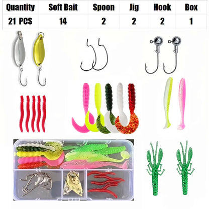 Fishing Lure Set 18–142pcs Mixed VIB Baits Kit – Soft Lures, Minnow, Popper & Hooks Freshwater Fishing Tackle Accessories Kit