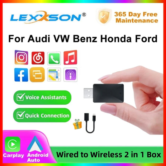 2 in 1 Wireless CarPlay and Android Auto Smart Dongle – Compatible with Volvo, Benz, Audi, Kia, Hyundai, VW, Mazda, Cadillac, MG, Peugeot