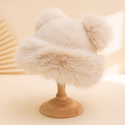 Autumn Winter Plush Big-Eared Wool Hat – Cute Solid Color Warm Ear-Protection Outdoor Beanie