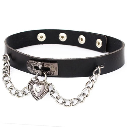 Harajuku Punk Rock Gothic Choker Necklace – PU Leather Heart Lock, Key, Spike Collar, Cosplay Accessories for Women