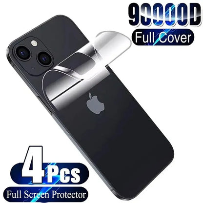 4-Pack Full Cover Hydrogel Screen Protectors for iPhone 11-15 Pro Max & Plus – Back Film, Not Glass