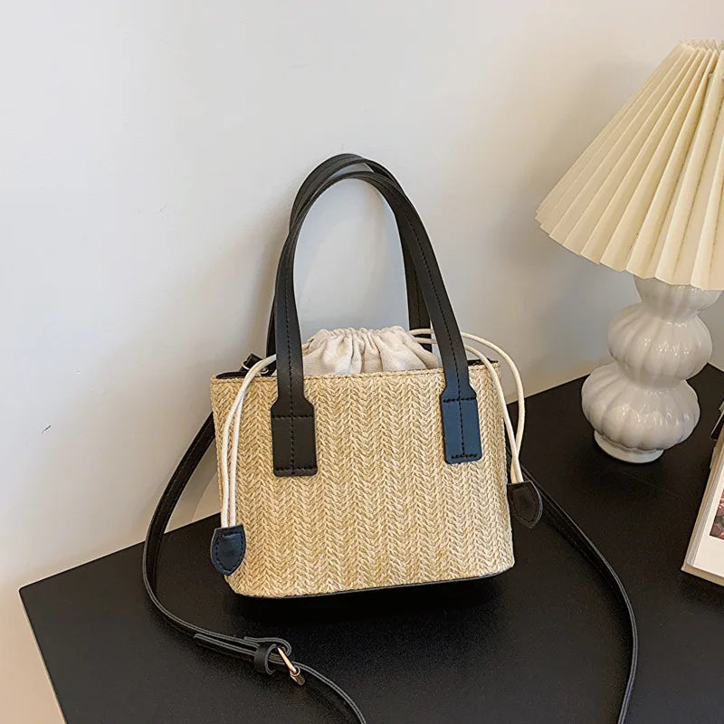 Fashion Straw Bucket Crossbody Bag – Women’s Summer Beach & Travel Shoulder Handbag