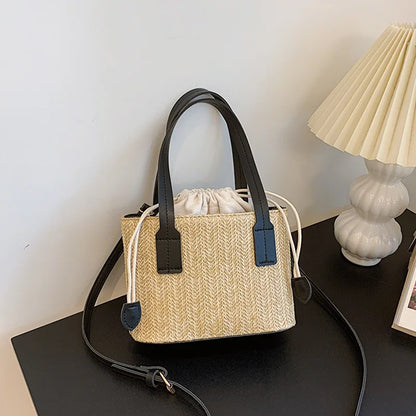 Fashion Straw Bucket Crossbody Bag – Women’s Summer Beach & Travel Shoulder Handbag