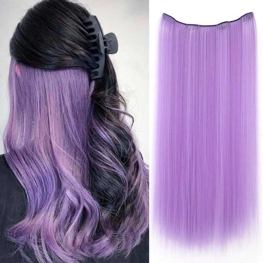 22-Inch Colorful Straight Clip-In Hair Extensions - Long Heat-Resistant Synthetic Hairpiece for Women