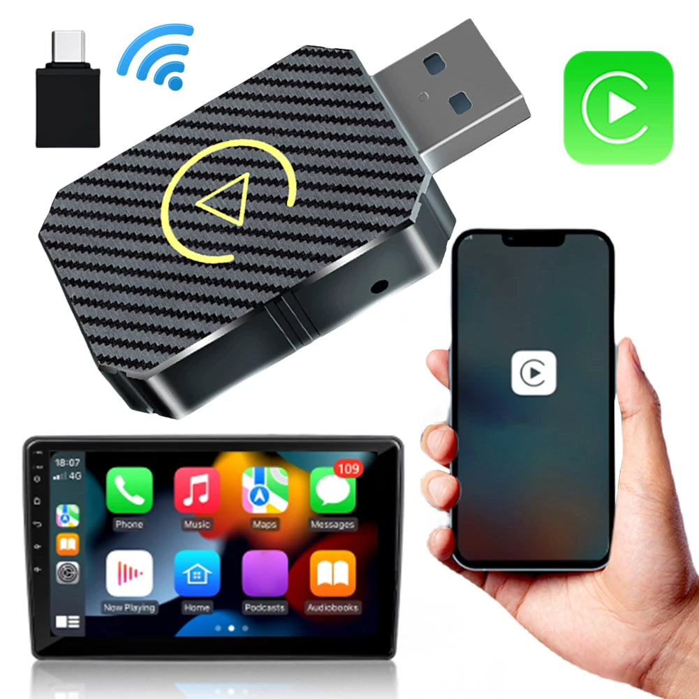 Wireless CarPlay & Android Auto Adapter — 2-in-1 Smart Mini Car AI Box with BT Wireless USB Dongle for OEM
