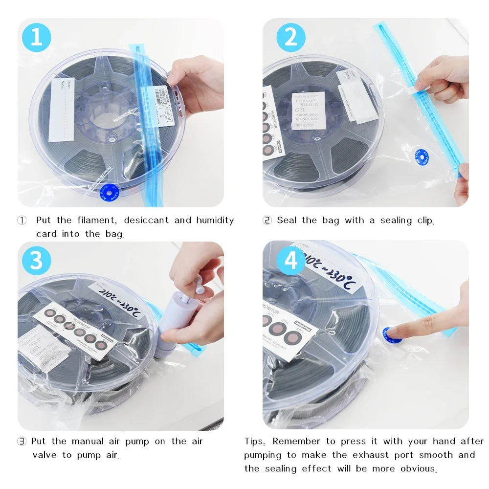 30-Pack Filament Storage Vacuum Bags for 3D Printer PLA/ABS/TPU - Humidity Resistant Dryer for Safekeeping