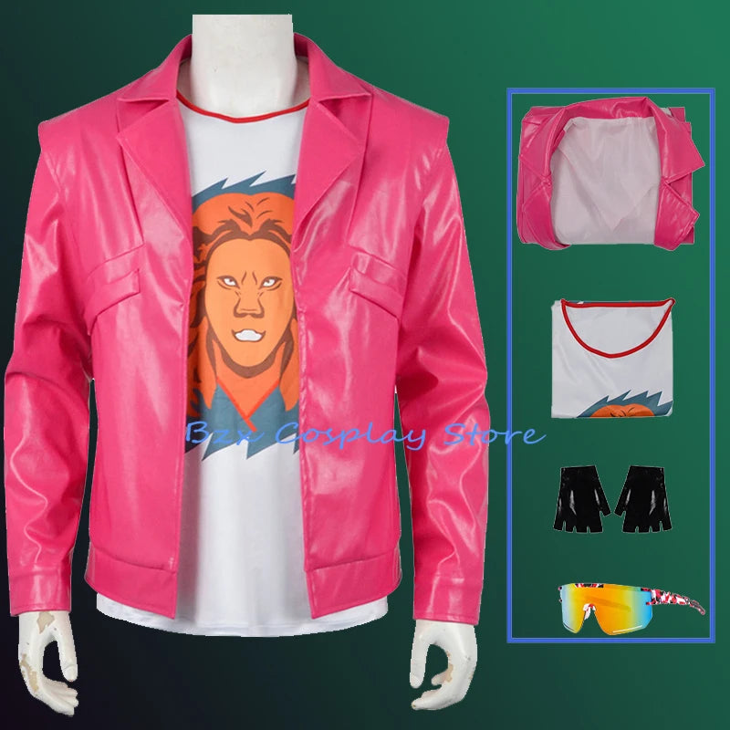 Cleaner Garrett Cosplay Costume – Anime Garbage Man Pink PU Jacket with Gloves & Glasses Party Adventure Outfit