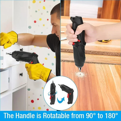 Portable Cordless Electric Screwdriver - 2-in-1 90° Rotating Rechargeable Power Tool with LED Light for Home, Office, and DIY Repairs