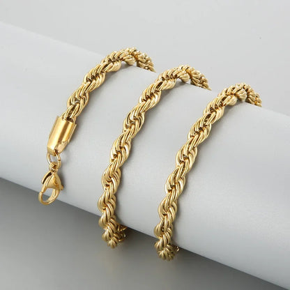 304 Stainless Steel Twist Rope Chain Necklace – PVD Gold Plated, 2-5mm Width for Men & Women, Fashion Accessories