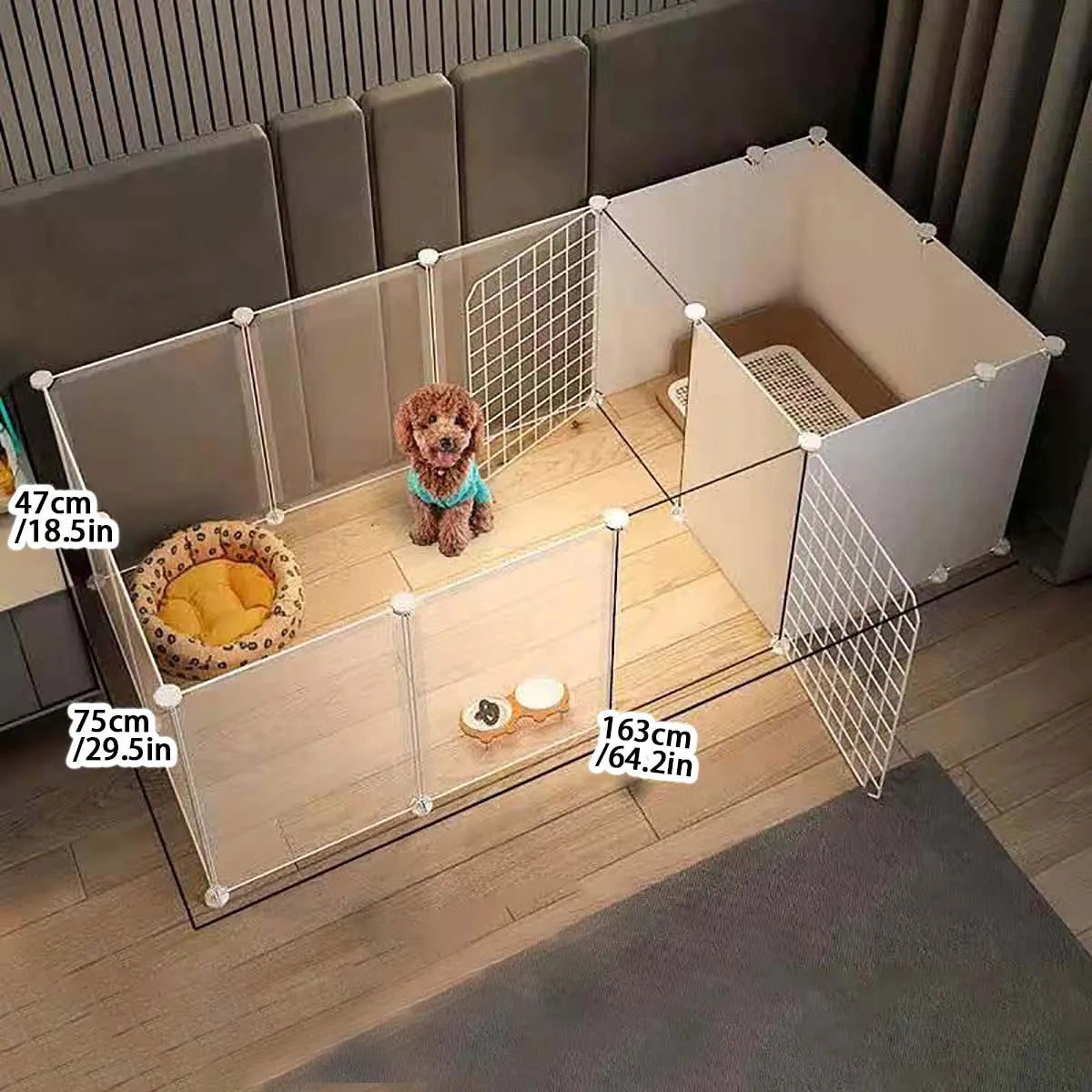 Indoor Pet Dog Enclosure Kennel – Small Dog Fence with Isolation Door & Built-In Toilet Area