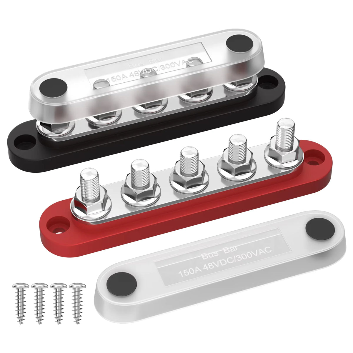 M8 Stud Bus Bar Power Distribution Block - 250A DC 12V/24V Terminal Block with Insulated Cover for RV, Boat and Camper Van