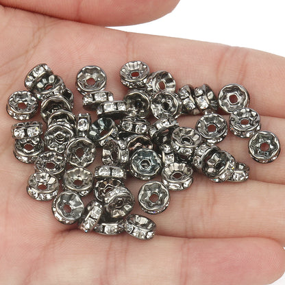 50PCS Rhinestone Spacer Beads Set – Multi-Color Crystal Rondelle Metal Beads for DIY Jewelry & Bracelet Making