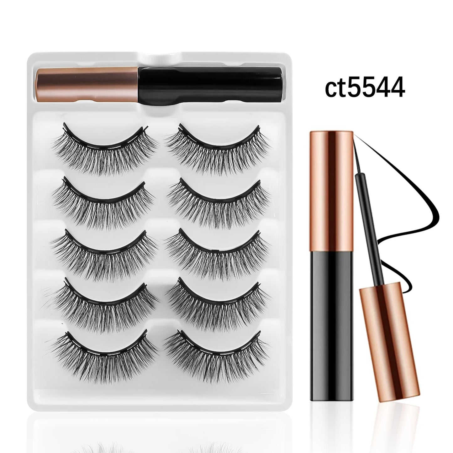 REDSIREN 5 Pairs Magnetic Eyelashes with Eyeliner – Reusable Thick Natural False Lashes