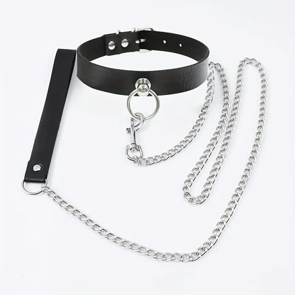 Gothic Punk PU Leather O-Ring Choker - Adjustable Collar Necklace for Women, Halloween & Alternative Fashion