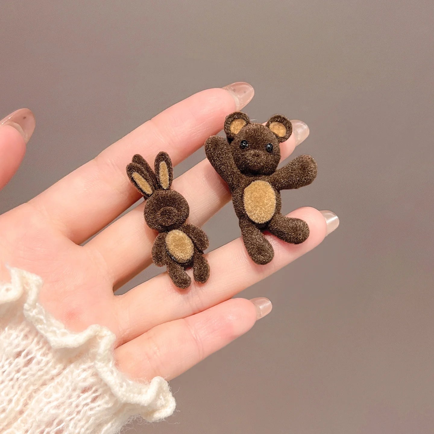 Cute Cartoon Bear & Rabbit Hair Clips - Adorable Animal-Shaped Side Duckbill Clips for Girls