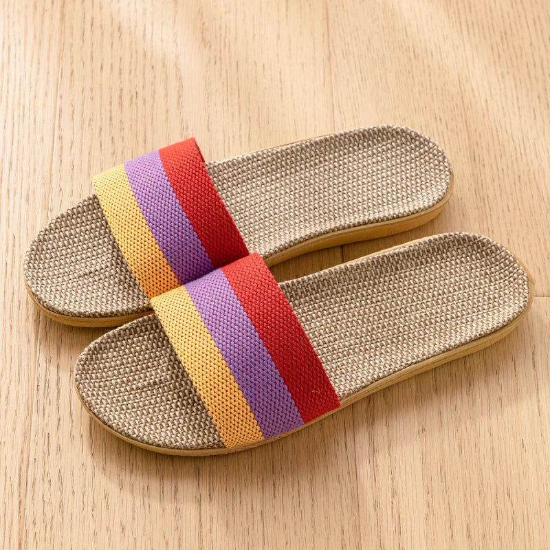 Unisex Fabric Summer Slippers – Breathable Soft Slip-On Indoor Home Shoes