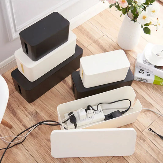 Wire Management Cable Storage Box - Power Board and Socket Strip Organizer for Dust-Free, Tangle-Free Cable and Charger Storage