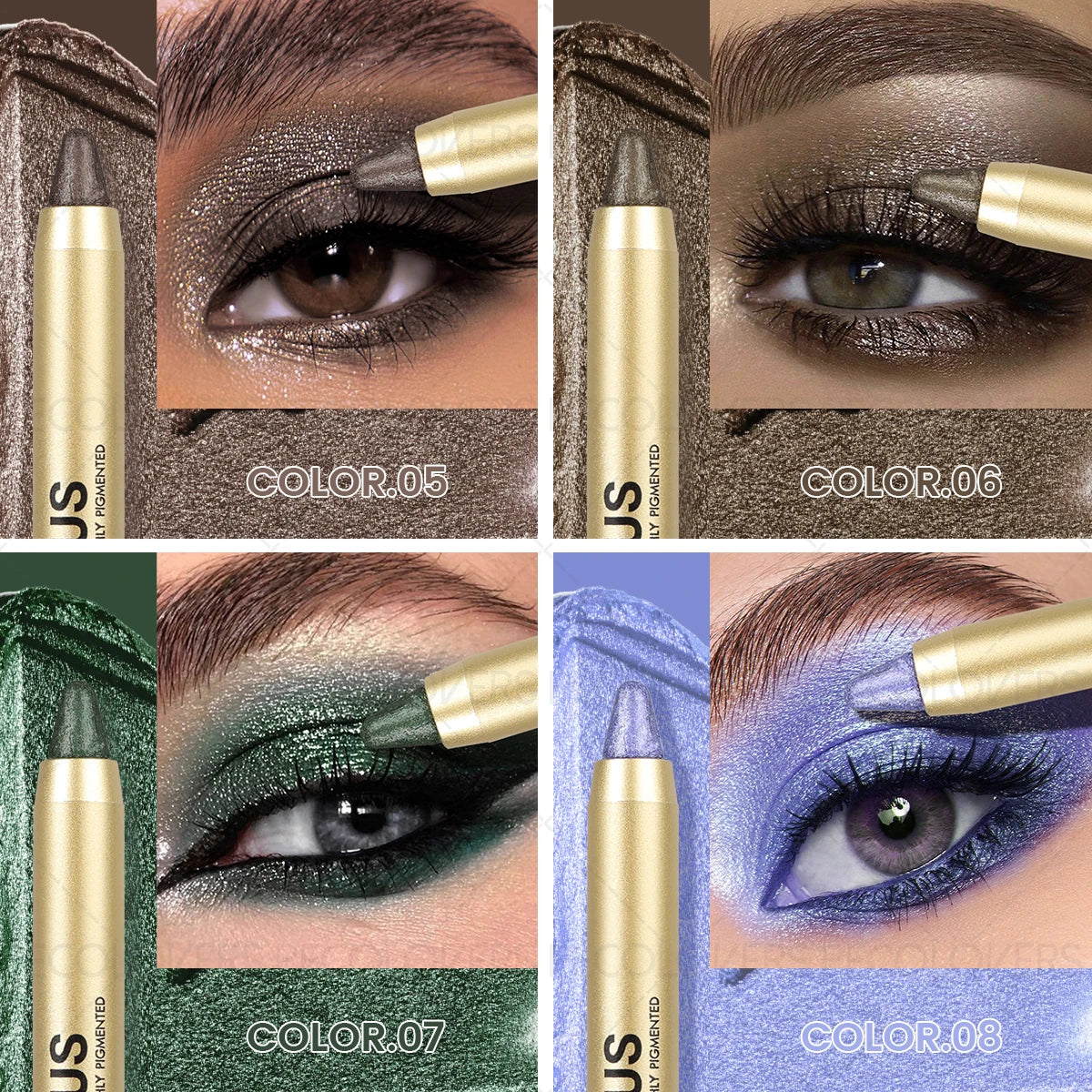 Dual-Ended Waterproof Eyeshadow Stick – Smudge-Proof Glitter and Matte Eye Makeup with Sponge Applicator