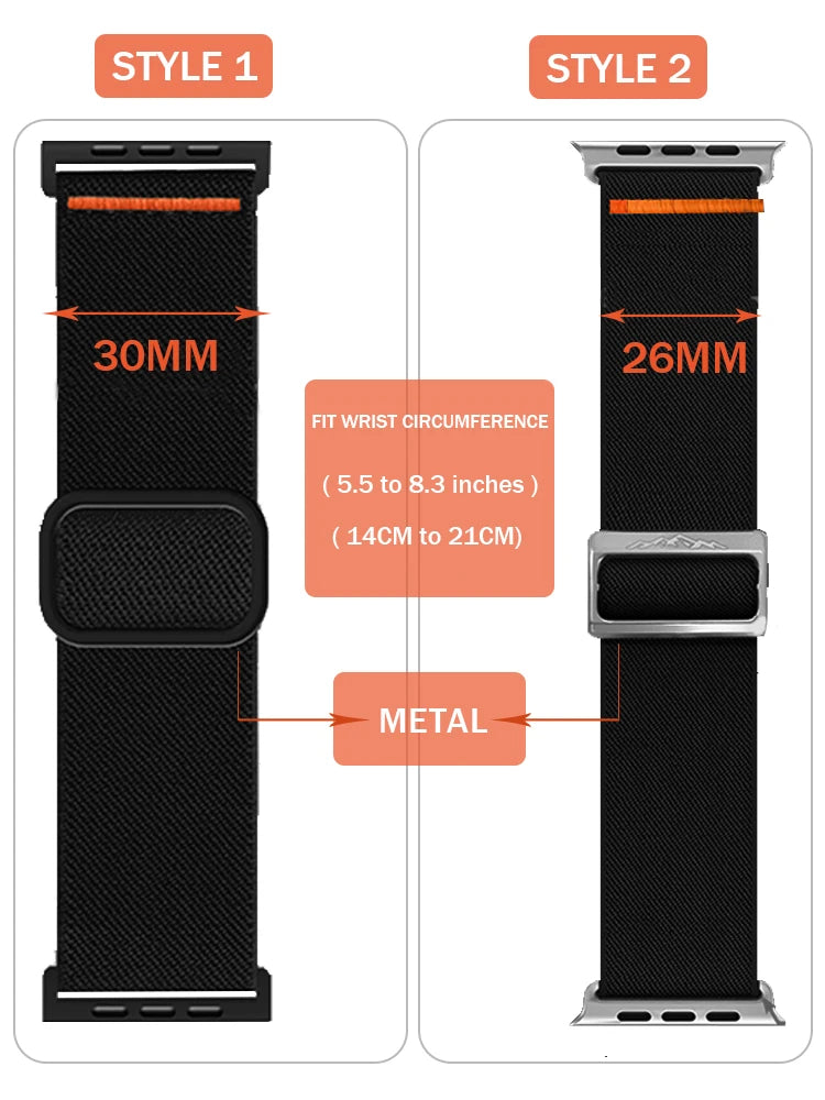Nylon Strap for Apple Watch Band – Compatible with iWatch Series 9, 8, 7, SE, Ultra 2, 44mm-49mm, Watchband Accessories
