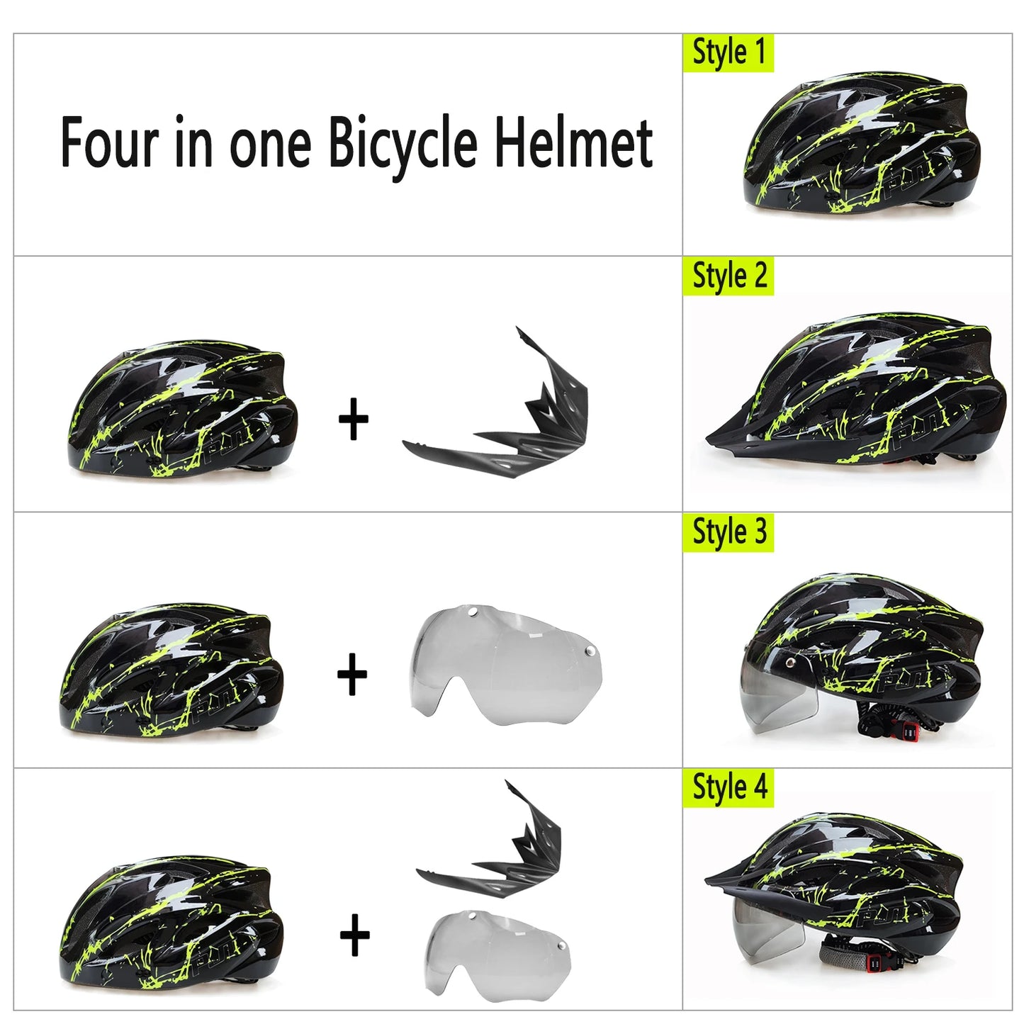 PJT 4-in-1 Lightweight Cycling Helmet - 18 Breathable Holes, Detachable Sun Visor & Goggles for Adults, Road & MTB Bike Helmet