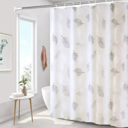 Waterproof PEVA Shower Curtain - Thickened Leaf Pattern Bath Curtain with Hooks & Rustproof Metal Grommets