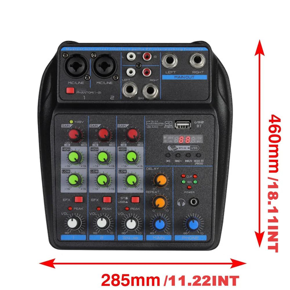 4-Channel DJ Mixer Console – Bluetooth Audio Mixer with 48V Phantom Power, USB & Karaoke Monitor System