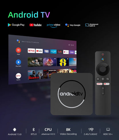 Android 13 8K Ultra HD Smart TV Box, Wifi6, 4GB/64GB, Fast Media Player, Netflix, YouTube, ATV MAXA13