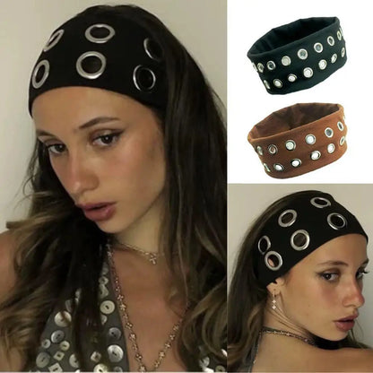 Harajuku Y2K Punk Girl Headband – Hollow Eyelet Cotton Elastic Steampunk & Gothic Style