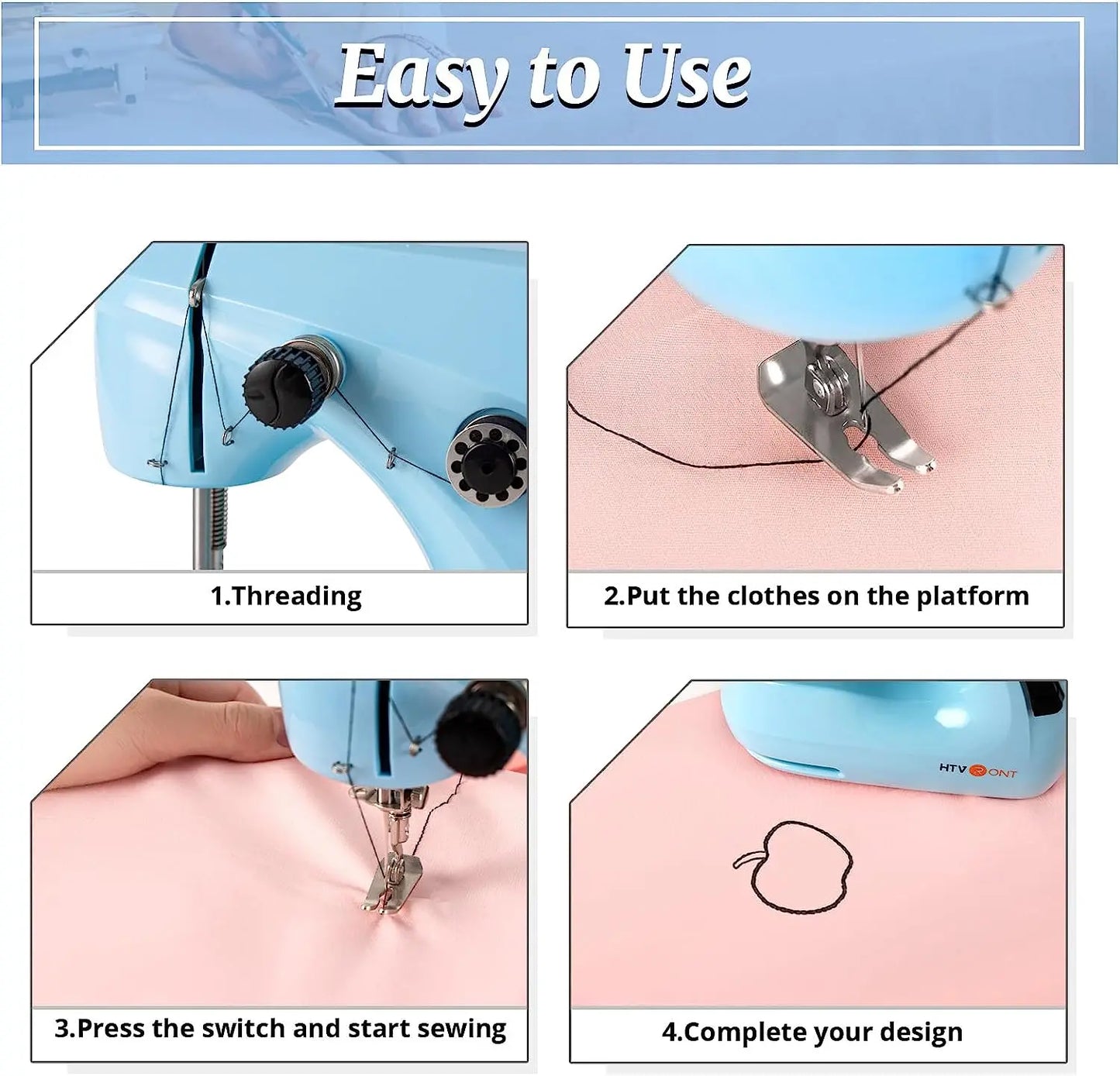 HTVRONT Mini Electric Sewing Machine for Beginners — Portable Household Sewing Kit with 42PCS, Foot Pedal, and Straight Stitch Table Tool