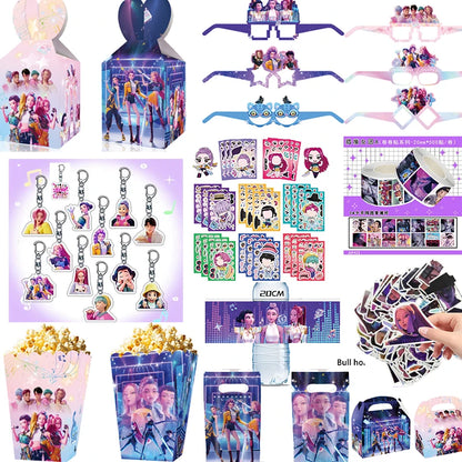 K-Pop Demon Hunters Birthday Party Favors — Keychains, Candy Boxes, Stickers & Masks for Kids