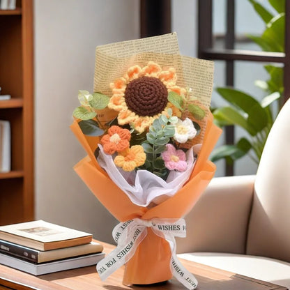 Efun Handmade Crochet Flower Bouquet — Sunflower & Daisy Arrangement for Valentine’s, Wedding, Anniversary, Mother’s Day & Birthday Gift