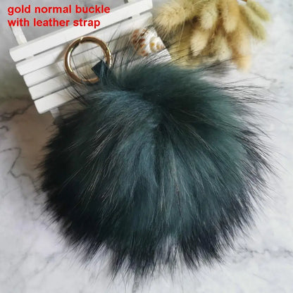 Luxury 15cm Fluffy Real Raccoon Fur Pom Pom Keychain – High-Quality Metal Ring Pendant for Women